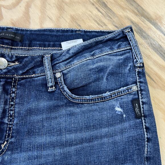 Silver Jeans Elyse Slim Boot Women’s Size 14/31 Blue Stretch Distressed Denim - Picture 5 of 16